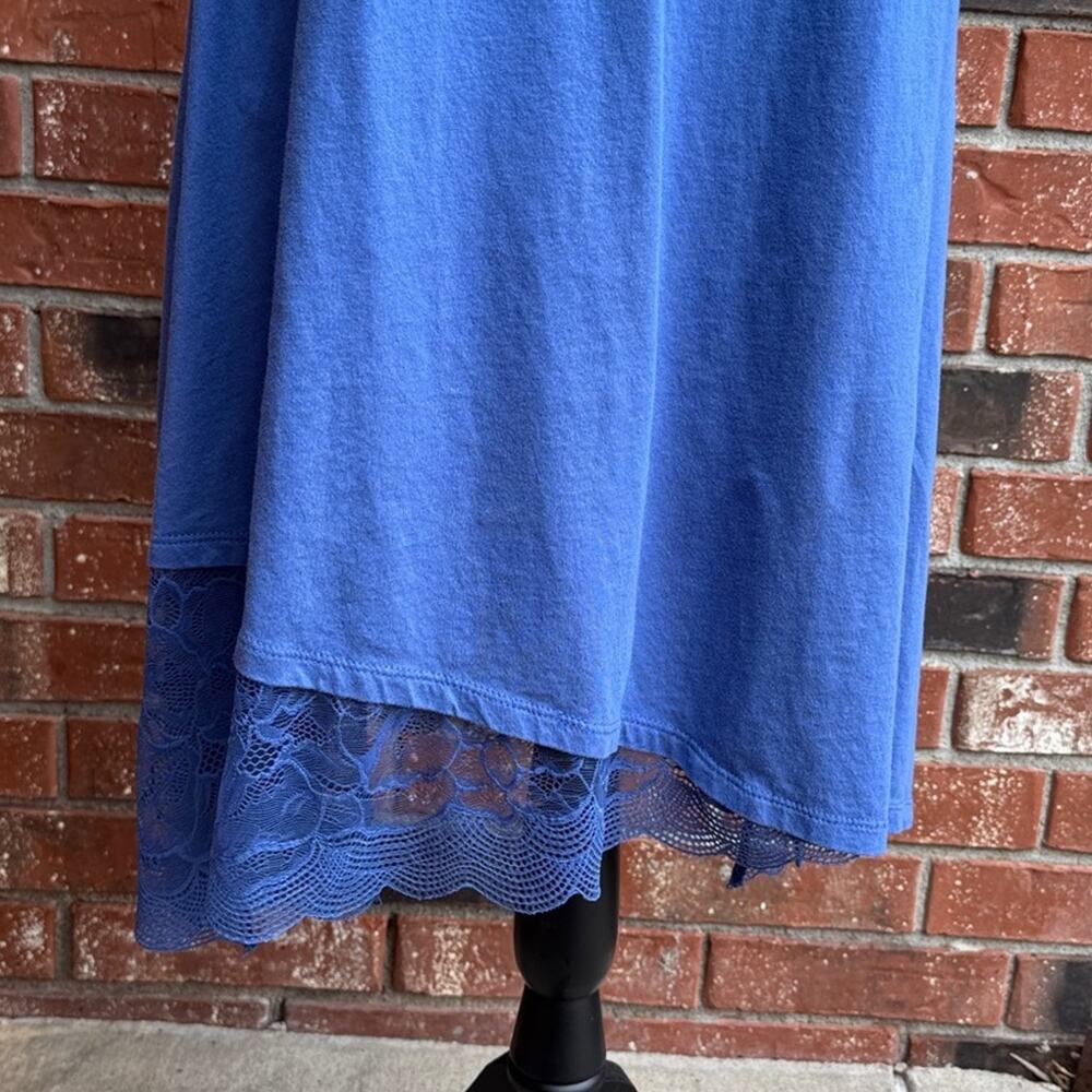 LOGO Lori Goldstein Blue Sleeveless Midi Dress Medium Lace Trim Asymmetrical Hem - Picture 3 of 8